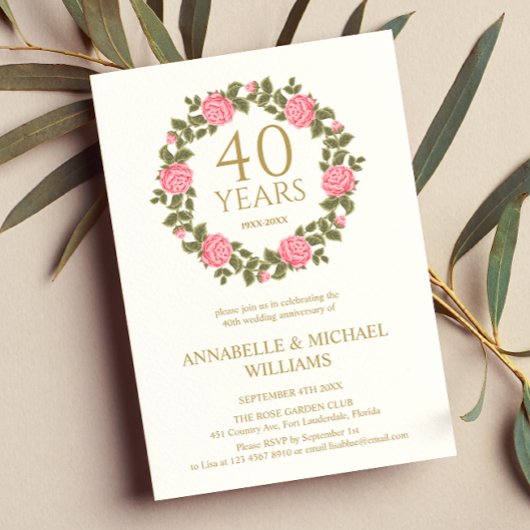Invitation SOFT ROSE GARLAND RUBY ANNIVERSAIRE 40e Mariage