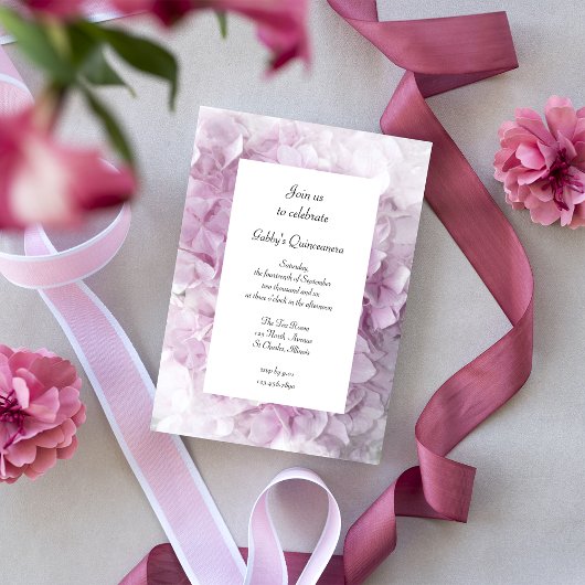 Invitation Soft Rose Hydrangea Fleurs Quinceanera Parti