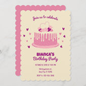 Invitation Soft Rose mignon gâteau d'anniversaire (Devant / Derrière)