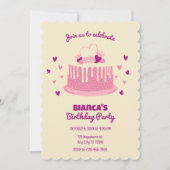 Invitation Soft Rose mignon gâteau d'anniversaire (Devant)