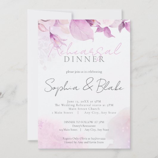 Invitation Soft rose moderne Boho Dîner de répétition Mariage (Devant)