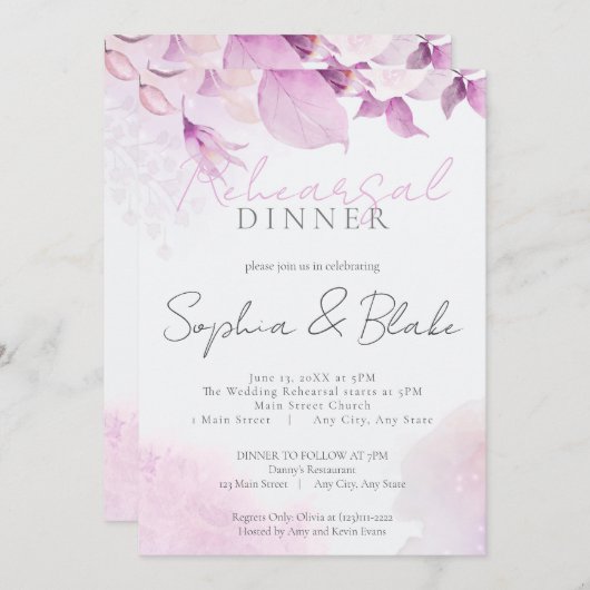 Invitation Soft rose moderne Boho Dîner de répétition Mariage (Devant / Derrière)