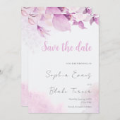 Invitation Soft rose moderne Boho Floral Feuilles Sauvez la d (Devant / Derrière)