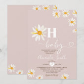 Invitation Soft Rose Oh Baby Daisy Fleurs Boho Baby shower (Devant / Derrière)