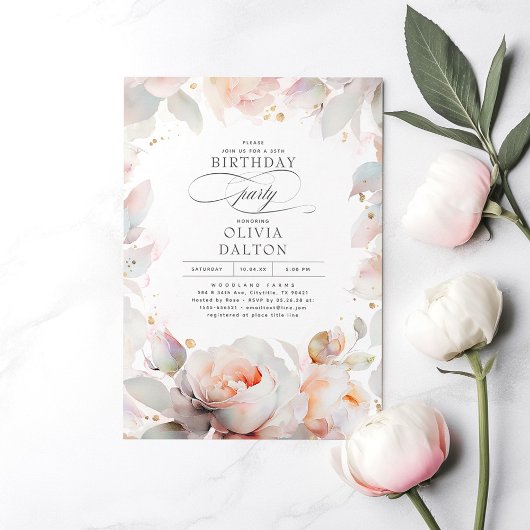 Invitation Soft Rose Peach Floral Boho fête d'anniversaire