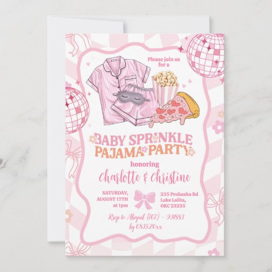 Invitation Soft rose rétro Baby Sprinkle Pajama Party (Devant)