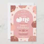 Invitation Soft rose rétro Citrouille Floral 1er anniversaire (Devant)