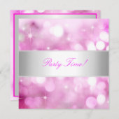 Invitation Soft Rose White Bubles Silver Lights Party (Devant / Derrière)