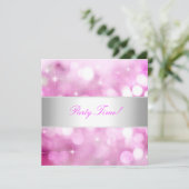 Invitation Soft Rose White Bubles Silver Lights Party (Debout devant)
