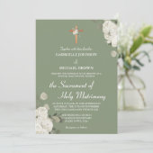 Invitation Soft Sage Green Floral Catholique Messe Nuptiale (Debout devant)
