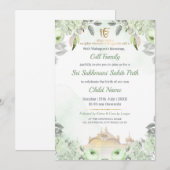 Invitation Soft Sage Green Floral Sukhmani Sahib Path Invite (Devant / Derrière)