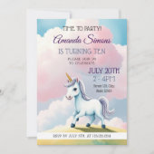 Invitation Soft Sky Unicorn Whimsical Girl 10th Birthday (Devant)