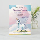 Invitation Soft Sky Unicorn Whimsical Girl 10th Birthday (Debout devant)