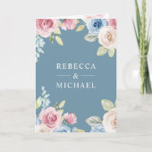 Invitation Soft Spring Floral Dusty Blue QR Code Wedding (Devant)