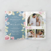 Invitation Soft Spring Floral Dusty Blue QR Code Wedding (Intérieur)