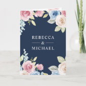 Invitation Soft Spring Floral Navy Blue QR Code Wedding (Devant)