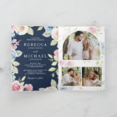 Invitation Soft Spring Floral Navy Blue QR Code Wedding (Intérieur)