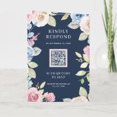 Invitation Soft Spring Floral Navy Blue QR Code Wedding (Dos)
