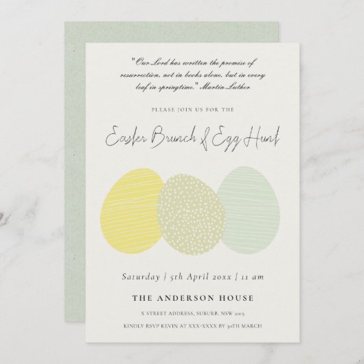 INVITATION SOFT SUBTLE PASTEL EASTER EGGS BRUNCH & EGG HUNT (Devant / Derrière)