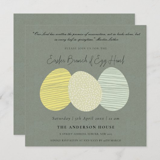 INVITATION SOFT SUBTLE PASTEL EASTER EGGS BRUNCH & EGG HUNT (Devant / Derrière)