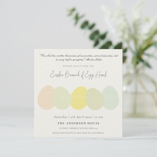 INVITATION SOFT SUBTLE PASTEL EASTER EGGS BRUNCH & EGG HUNT (Debout devant)