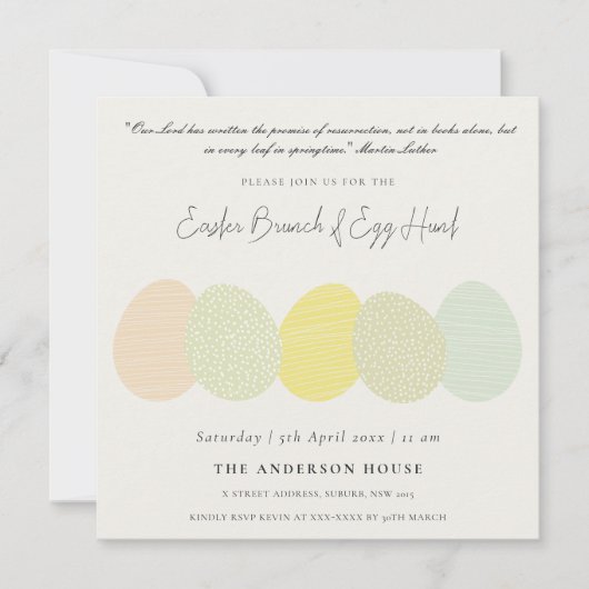 INVITATION SOFT SUBTLE PASTEL EASTER EGGS BRUNCH & EGG HUNT (Devant)
