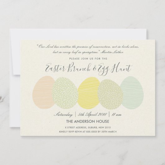 INVITATION SOFT SUBTLE PASTEL EASTER EGGS BRUNCH & EGG HUNT (Devant)