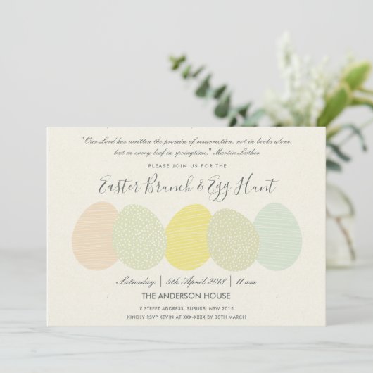 INVITATION SOFT SUBTLE PASTEL EASTER EGGS BRUNCH & EGG HUNT (Debout devant)
