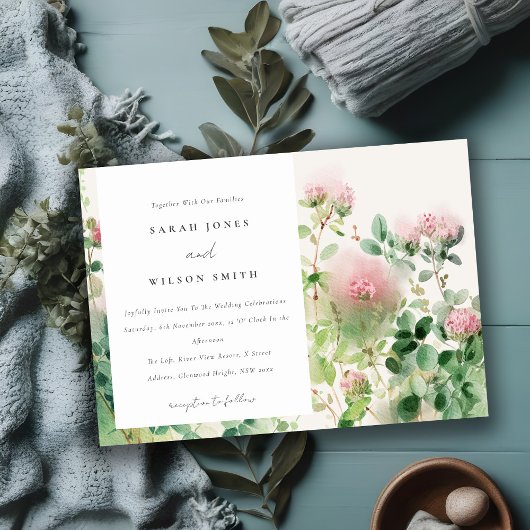 Invitation Soft Subtle Rose Aquarelle Floral Garden Mariage