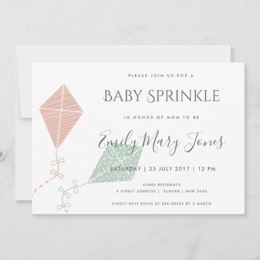 INVITATION SOFT SUBTÔT ROSE BLEU KITE BÉBÉ SPRINKLE (Devant)