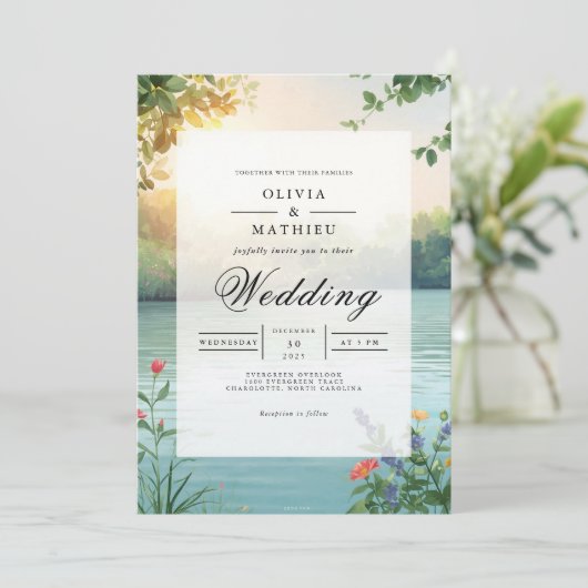 Invitation Soft Sunlight Botanical Romance Mariage (Debout devant)