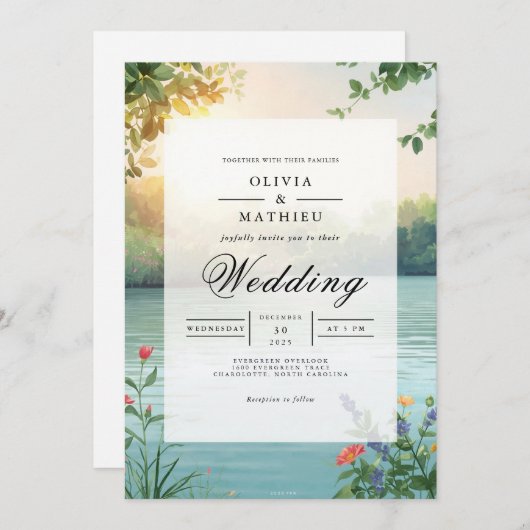 Invitation Soft Sunlight Botanical Romance Mariage (Devant / Derrière)