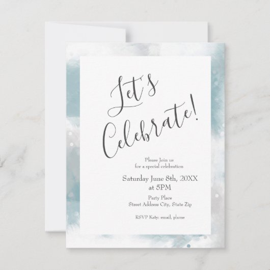 Invitation Soft Teal Gray & White Abstract (Devant)