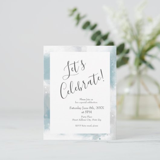 Invitation Soft Teal Gray & White Abstract (Debout devant)