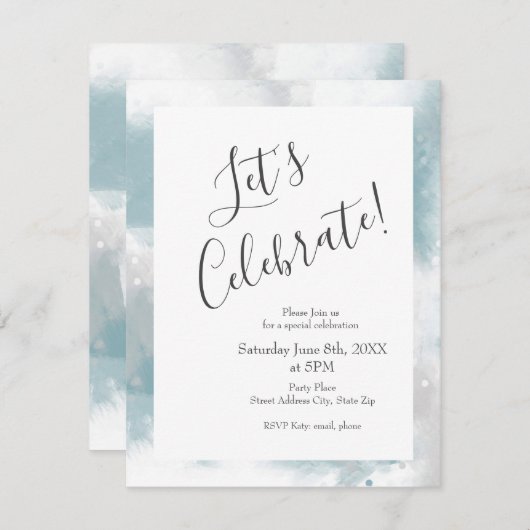Invitation Soft Teal Gray & White Abstract (Devant / Derrière)