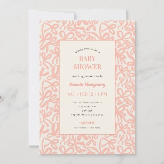 Invitation Soft Terracotta Pink Ribbons and Bows Baby Shower (Devant)