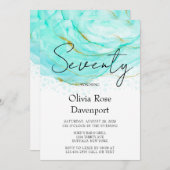 Invitation Soft Turquoise et Gold Alcohol Enk 70e Anniversair (Devant / Derrière)
