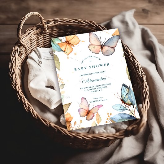 Invitation Soft Watercolor Butterfly Baby Shower