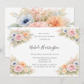 Invitation Soft Watercolor Floral Brunch and Bubbly (Devant / Derrière)