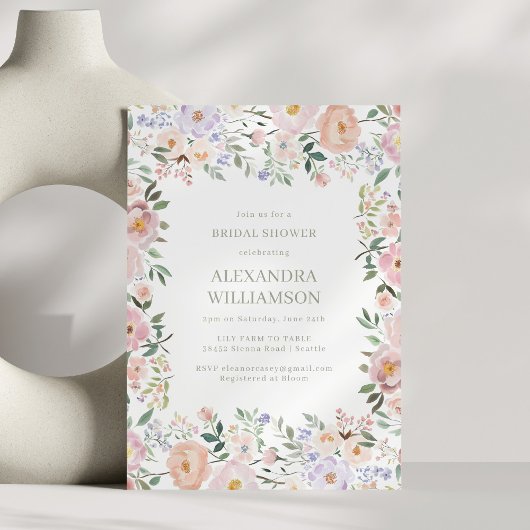 Invitation Soft Watercolor Florals Blush Pastel Bridal Shower