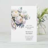 Invitation Soft White Peony with Eucalyptus Wedding Shower (Debout devant)
