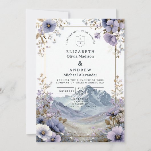 Invitation Soft Wildflower Mountain Wedding (Devant)