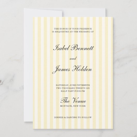 Invitation Soft Yellow Stripes Wedding  (Devant)