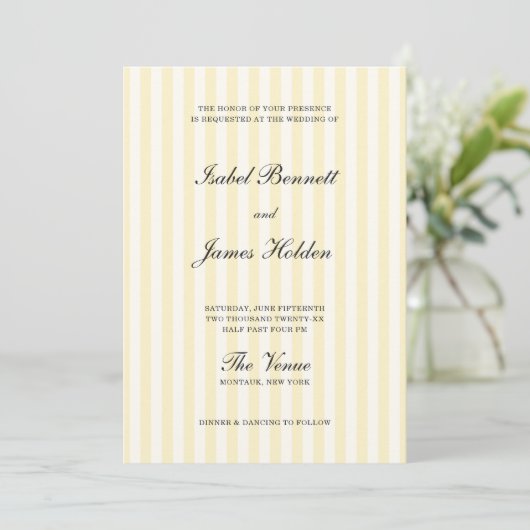 Invitation Soft Yellow Stripes Wedding (Debout devant)