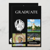 Invitation Softball 3 Photo Black Graduation (Devant / Derrière)