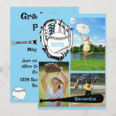 Invitation Softball/ Baseball 3 Photo Light Blue Graduation (Devant / Derrière)