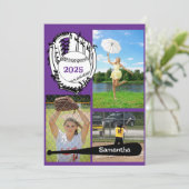 Invitation Softball/ Baseball 3 Photo Purple Graduation (Debout devant)