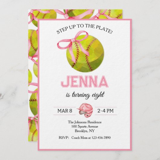 Invitation Softball Birthday (Devant / Derrière)