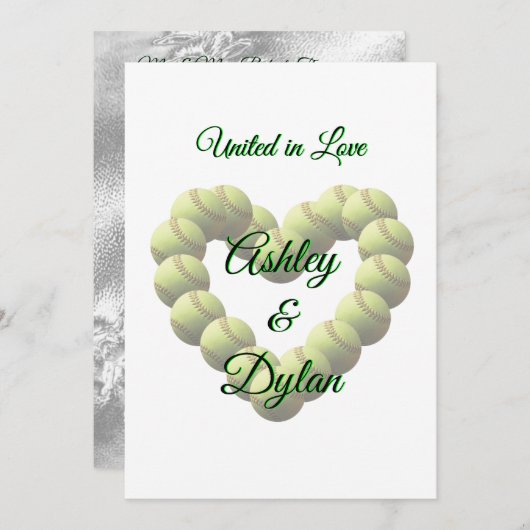 Invitation Softball Heart Sports Mariage Mariage à thème (Devant / Derrière)