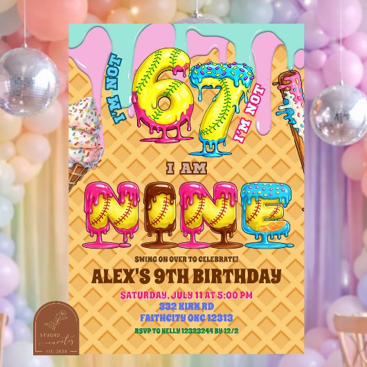 Invitation Softball Ice Ceam Drip Six Seven boy 9th Birt